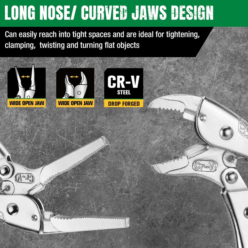SK 5-Piece Locking Pliers Set, Long Nose & Curved Jaw