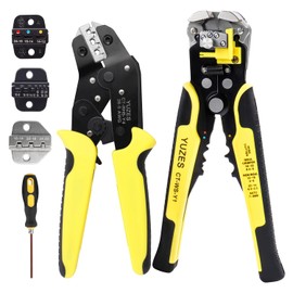 YUZES Automatic Wire Stripper and Crimping Tool Kit for Heat Shrink, Insulated Terminals, Open Barrel, Ferrule, Female Male & Solar Connectors - Ratcheting Wire Crimper with 4 Replace Dies (24-14AWG)