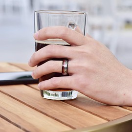 VAKKI 8mm Black Dome Tungsten Carbide Ring with Celtic Spiral Pattern and Red Guitar String Comfort Fit Size P