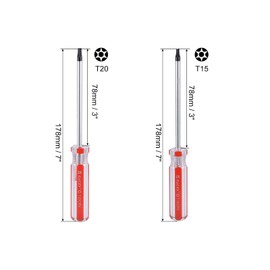 sourcing map Torx Screwdriver, T15 & T20 Security Magnetic Star Screw Driver with 4" CR-V Shaft and Clear Red Handle