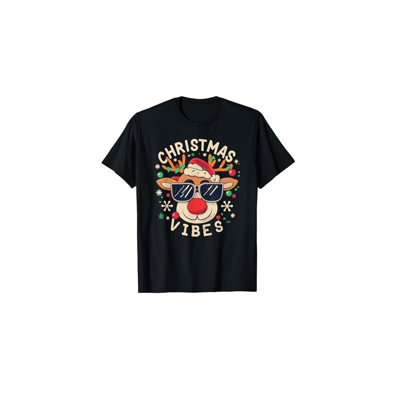 Holiday Cheer Xmas Lights Reindeer Christmas Vibes T-Shirt, black