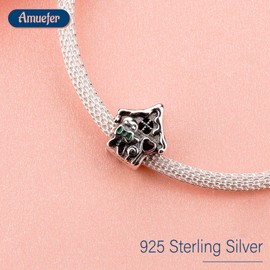 Amuefer Christmas House & Gingerbread Man Charms for Bracelets 925 Sterling Silver with Cubic Zirconia Pendant for Necklaces Christmas Jewelry Gifts for Women