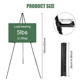 Collapsible Easel Stand, Folding Metal Easel, 160cm Easel Stand for Wedding Sign, Portable Black Display Easel for Welcome Sign, Painting, Poster, Canvas, Wedding, Events, Advertising