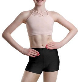 R&N FASHIONS - Girls Shiny Nylon Shorts - Hot Pants - High Waist – Plain - Stretchy – Comfortable Fit – Perfect for Yoga, Ballet, Gymnastics, School, Sportswear (Black, 9 Years, 9_Years)