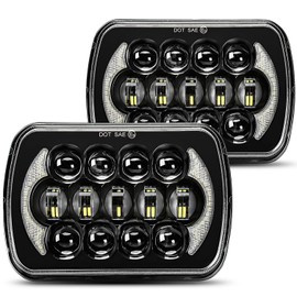 SPL DOT Approved 105W Brightest 5x7 7x6 Projector Led Headlights Hi/Low Sealed Beam H4 Plug H6054 H5054 with DRL Compatible with Jeep Wrangler YJ Cherokee XJ Ford Chevy GMC Toyota etc(Black Pair)