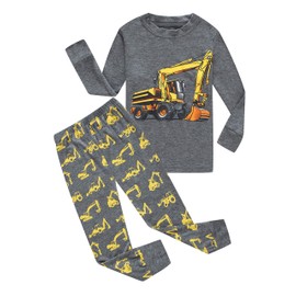 Family Feeling Excavator Little Boys Long Sleeve Pajamas Sets Cotton Pyjamas Kids Pjs Size 6 Grey