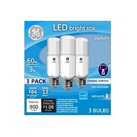 General Electric 63592 WHT Brig Rel Bulb 3 Pack 9W Daylight LED Bright Stik, 3 Count (Pack of 1)