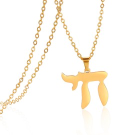 VASSAGO Jewish Hebrew Chai Pendant Necklace for Men Women Chai Symbol Stainless Steel Jewish Chai Arabic Chain Amulet Religion Jewelry Gifts (Gold)