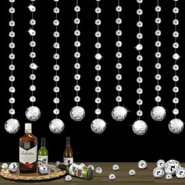 8 Packs 4.9 ft Disco Ball Party Decorations Mini Disco Ball Ornaments Silver Hanging Reflective Mirror for Christmas Wedding 70s Dance Music Birthday Party Supplies
