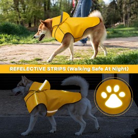Puppy Raincoat, Waterproof Dog Raincoat for Small Dogs, Soft Lightweight Hood Rain Coat with Adjustable Drawstring/Reflective Strip/Leash Hole, Hooded Yellow Dog Rain Jacket for Dog Walking(Yellow, S)