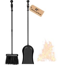 AMAGABELI Metal Fireplace Ash Shovel and Brush Set Accessories 32'' Rust Resistant with Smooth Long Handle Coal Shovel Hearth Broom Fire Place Tools Set Indoor Outdoor for Wood Stove Fire Pit