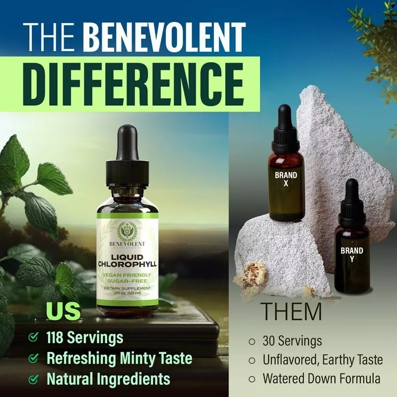 Benevolent Chlorophyll Liquid Drops 4 Month Supply Liquid Chlorophyll Supplement