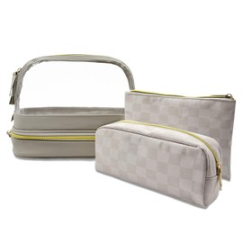 Sangula·Valley Makeup Bag 3 Pieces, Double Layer Transparent Cosmetic Bag Organiser, Women's Toiletry Bag, Travel Utensils, gray, Makeup Bag