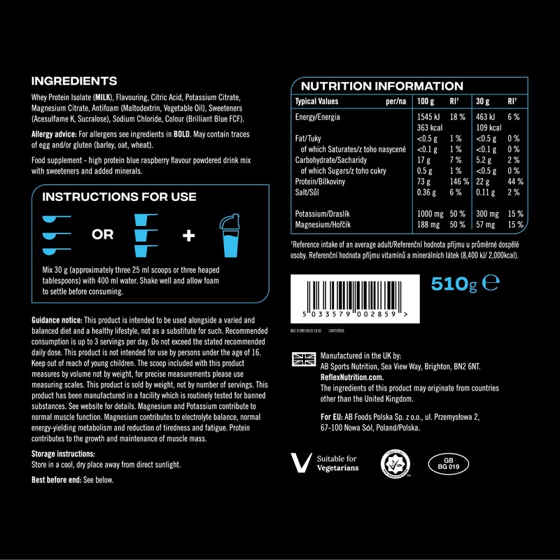 Reflex Nutrition Clear Whey Isolate Protein Powder - High Protein