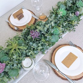 SOMYTING 2PCS Artificial Mixed Eucalyptus Leaves Garland 6FT Faux Silver Dollar Eucalyptus with White Seeds Greenery Vines for Wedding Arch Backdrop Table Mantel Christmas Indoor Outdoor Decor