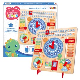 CRAZE My Learning Clock Dino - Wooden Learning Clock for Children, Calendar Clock for Learning for Children, Learning Board Clock Seasons Wall Clock