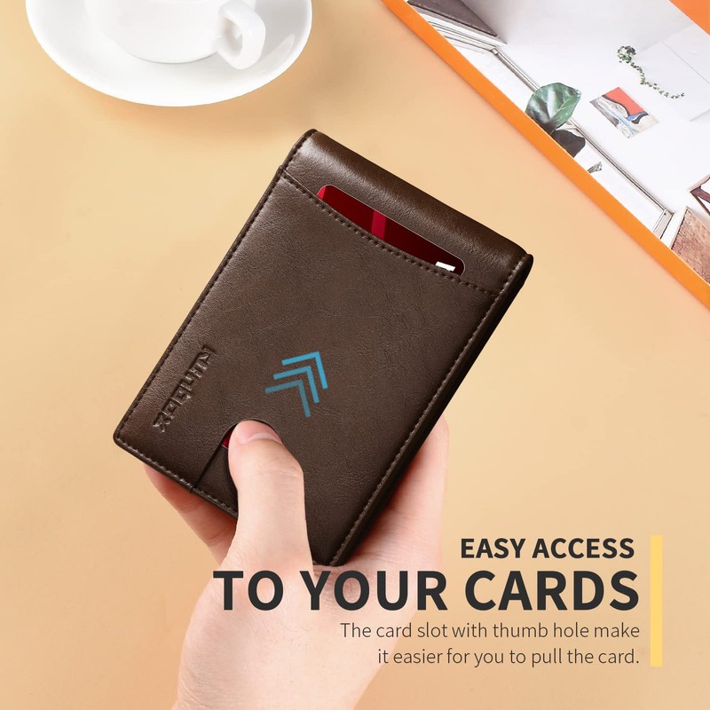 RUNBOX Slim Wallet for Men Genuine Leather RFID Blocking Bifold