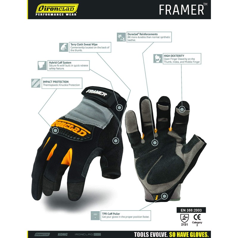 Ironclad Framer Gloves, Small, Black