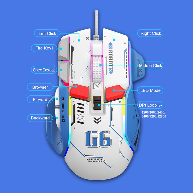 Wired Gaming Mouse 10 Button Macro Programmable 13 RGB Lighting