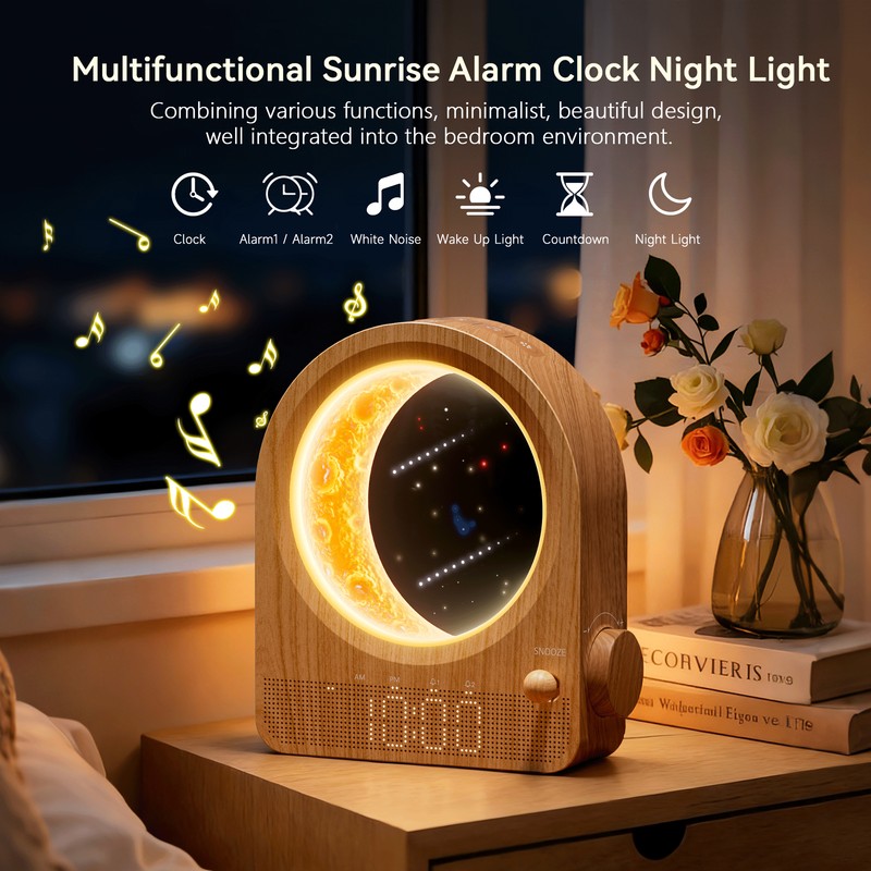 Sunrise Alarm Clock for Bedroom – Dimmable Moon Night Light