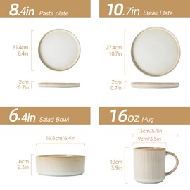 MONITO Ceramic Dinnerware 16 Pieces Dinner Set,Stoneware Plates and Bowls Sets, Highly Chip and Crack Resistant | Dishwasher & Microwave Dishes set,Gift, Bonbon Beige