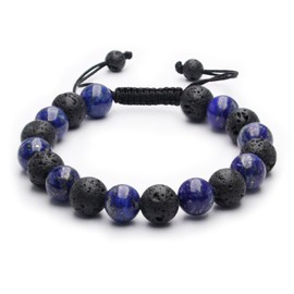 Natural Stone Beads Bracelet for Men - GENASTO Protection Crystal Stone Beads Bracelet Lapis Lazuli Stone Lava Rock Stone Essential Oil Diffuser Bracelet for Stress Relief