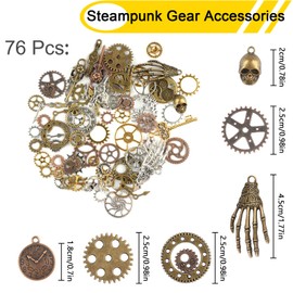 Tikplus Steampunk Decoration, 76 Pieces Steampunk Accessories, Metal Gears Pendants, Retro Gear Decoration, Steam Punk Charms for Crafts, Pendant for Jewellery Accessories, Crafts, Alloy Steel, No