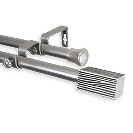 Maykoosh Double Curtain Rod Set Telescoping Window Rod with Finials & Brackets Satin Nickel 65" Length