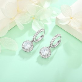 Starchenie Hoop Earrings 925 Silver with Round Cubic Zirconia Birthstone Pendant Hypoallergenic for Women, Sterling Silver, Cubic Zirconia