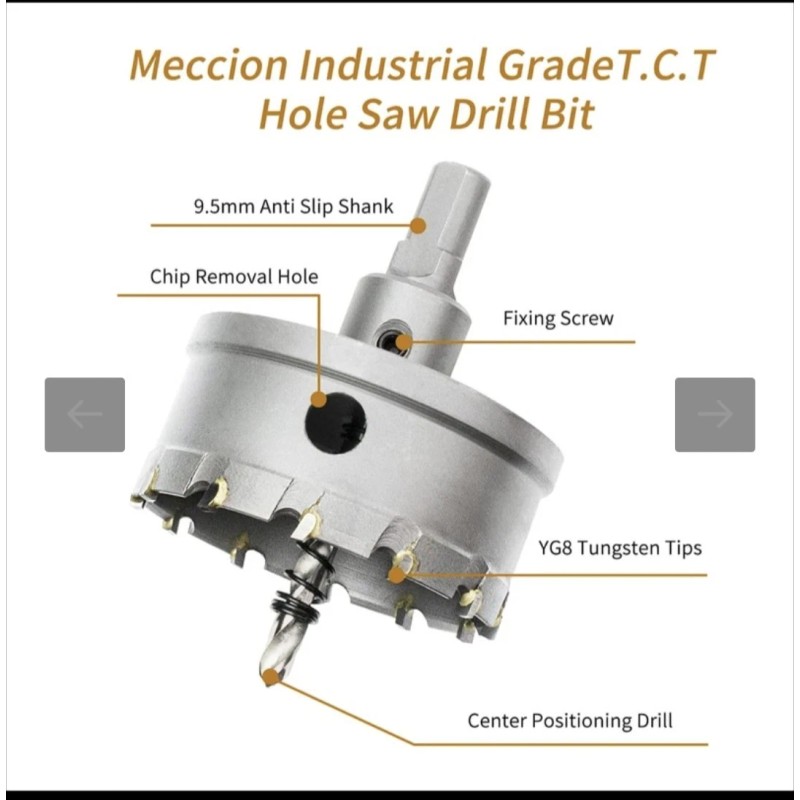 Meccion TCT Carbide Hole Saw Drill Bit 100mm 3-15-16" Heavy