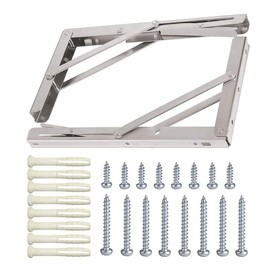 Folding Shelf Brackets, Max Load 300 lb, Heavy Duty Stainless Steel Collapsible Wall Mounted Shelf Brackets for Table, Space Saving DIY Bracket, Pack of 2 (2, Foldable 16")