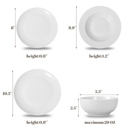 QUANSHANGJU 16-Piece Dinnerware Set for 4, White Porcelain Plates and Bowls, Chip Resistant Dishwasher Safe for Family Dining and Daily Use