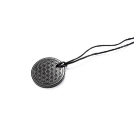 KASHU Gemstone Shungite Straight from Karelia: 3 x Pendant Flower of Life 50 mm, Shungite, Shungite