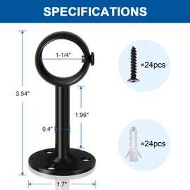 Ceiling Curtain Rod Bracket, Heavy Duty Ceiling Curtain Rod Holders, Black Curtain Rods Hooks Hangers for Wall Drapery Closet Rod Brackets Support for 1 1/4-Inch Drape Poles, 8 Pack