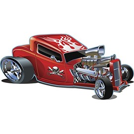 Cool Awesome Red Vintage Retro Hot Rod Car Cartoon Vinyl Sticker (8" Wide)