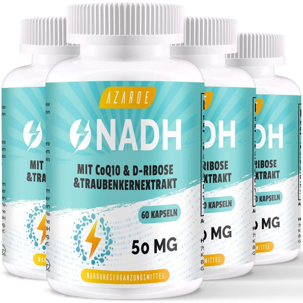 NADH 50 mg, High Dose Compound Formula with Coenzymes Q10 for Cellular Energy, Antioxidant Support and ATP Production, 240 Capsules (Pack of 4)