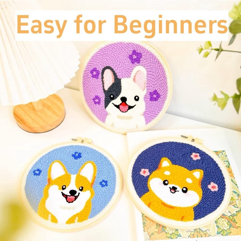 Punch Needle Kits for Beginners Cute Black White Sheep Flowers