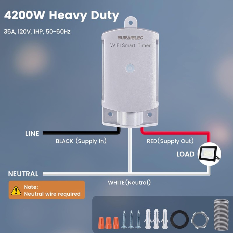SURAIELEC 35 AMP Wi-Fi Smart Timer Switch for Outdoor Electrical
