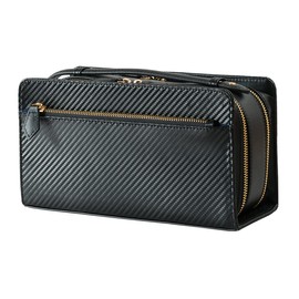 Marge x Diablo MGD-2547 Men's 2nd Bag, Carbon Leather, Large Capacity, Box-Type, Double Zipper, Clutch Bag, black/blue
