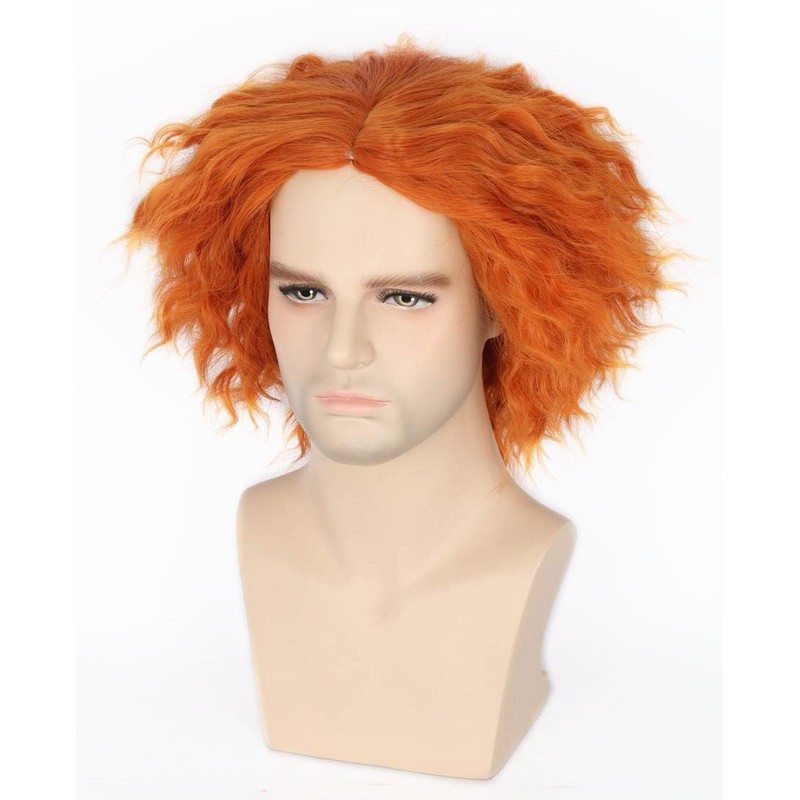 LeMarnia Mad Hatter Wig Orange Short Curly Wig for Halloween