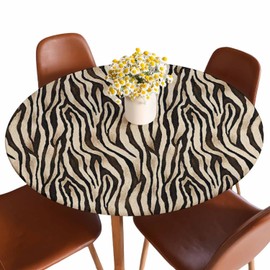 Guxxuil Yellow Tiger Skin Tablecloth Round Africa Animal Stripes Print Nature Curve Waterproof Wipeable Table Cloth Cover Table Pad Cover for Dining Room Fitted Table 40-44 inch
