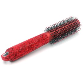 Bestbling Bling Rhinestone Round Barrel Hair Brush – good for Styling and Curling, Adding Hair Volume (Red)