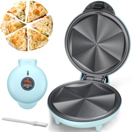 Baker's Friend Electric Quesadilla Maker with Extra Stuffing Design, 9.5 Inch with Easy Slice 6 Wedge, Non Stick Surface, Non-Slip Feet, Grilled Cheese Maker Machine, Aqua