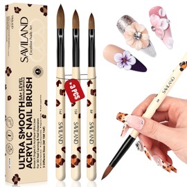 SAVILAND Essentials 3Pcs Acrylic Nail Brushes for Beginners: Leopard Print Sizes 8/10/14 Acrylic Brush Set, Professional Nail Art Tools for Acrylic Powder, Nail Extensions, 3D Carving & Salon DIY Kit