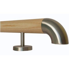 TIBU Ash Wooden Handrail Railing 0.3 m - 6 m, Length 30 cm, End Stainless Steel Arch and 2 Straight Holders