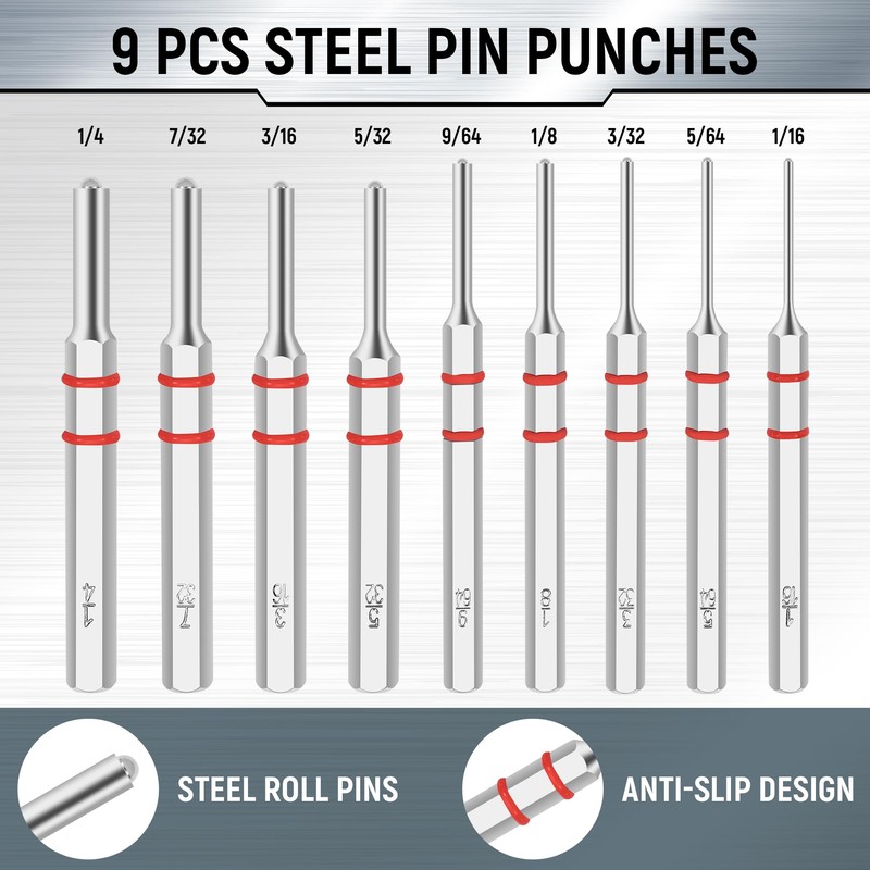 W WIREGEAR Pin Punch Set, Steel Roll Pin Punch Set,