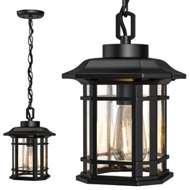 WIHTU Outdoor Pendant Light Fixture, Exterior Hanging Lights, Hanging Lantern with Adjustable Chain, Anti-Rust Aluminum Frame with Glass with Raindrop Effect for Front Door Ceiling Entry Porch