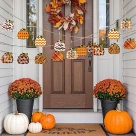 16Pcs Autumn Pumpkin Hanging Decorations Thanksgiving Hanging Ornaments Set with Hemp Rope Maple Leaf Designs Happy Thanksgiving Decorations Fall Ornaments for Tree Indoor Outdoor Harvest Party Decor