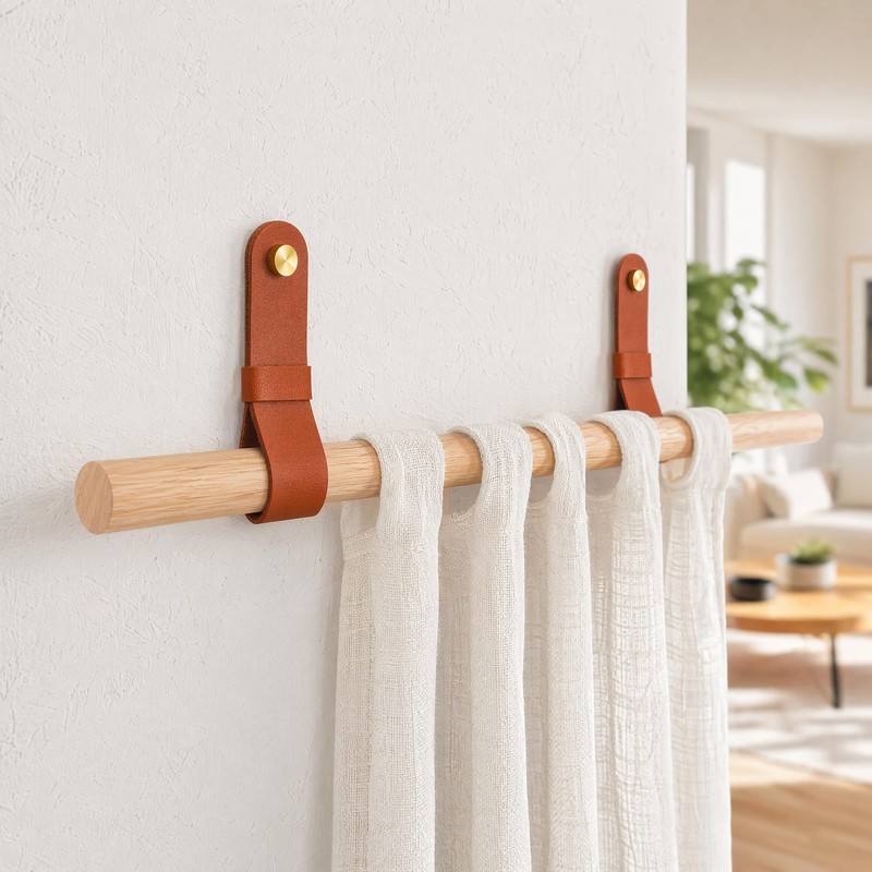 2Pcs Leather Curtain Rod Holder PU Leather Curtain Rod Holders