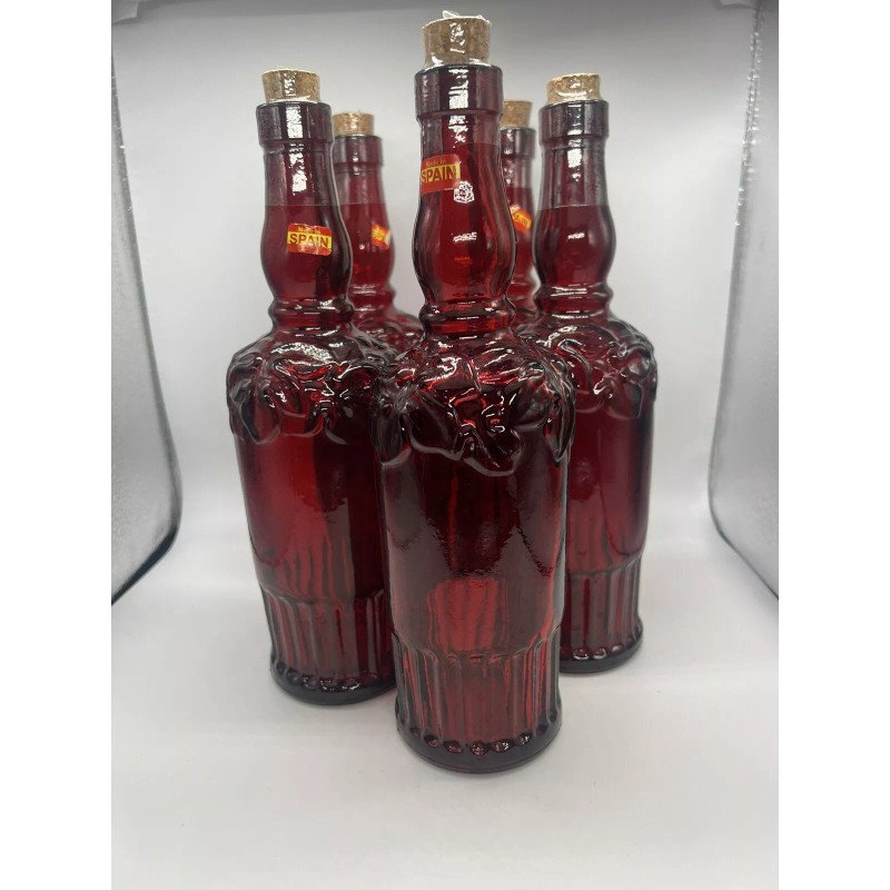 Pier 1 Cranberry Ruby Red Recycled Art Glass Embossed Bottle